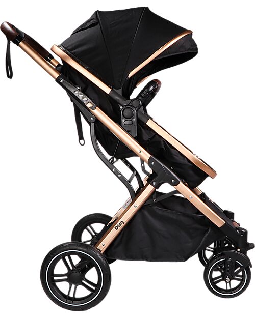 Ding Baby Trio Passeggino e Carrozzina Juna  + Ovetto - Nero/Rosé - La Seduta si Trasforma in Navicella! Passeggini Trio e Duo