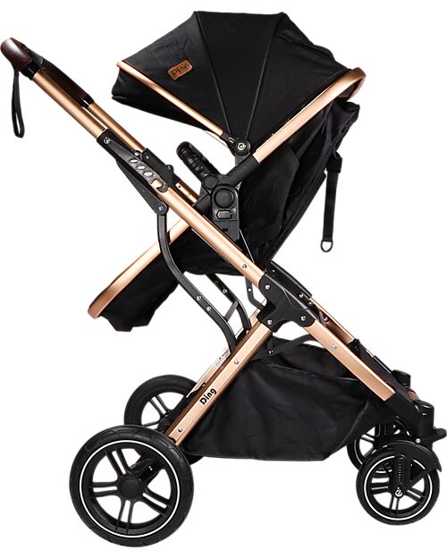 Ding Baby Trio Passeggino e Carrozzina Juna  + Ovetto - Nero/Rosé - La Seduta si Trasforma in Navicella! Passeggini Trio e Duo