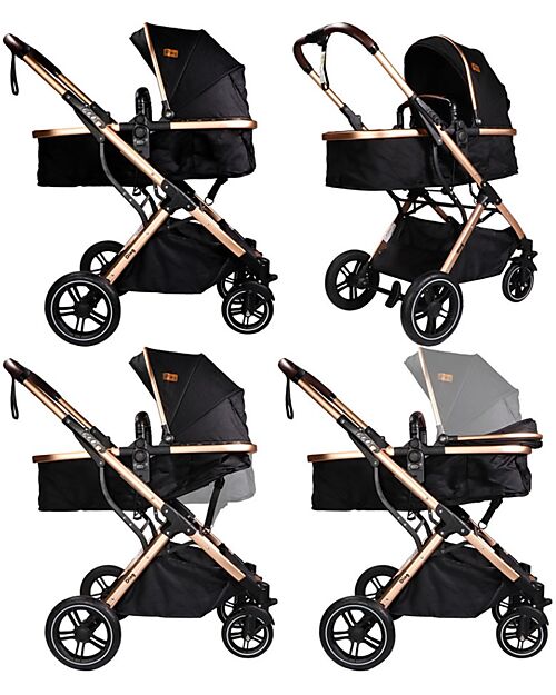 Ding Baby Trio Passeggino e Carrozzina Juna  + Ovetto - Nero/Rosé - La Seduta si Trasforma in Navicella! Passeggini Trio e Duo