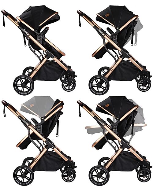 Ding Baby Trio Passeggino e Carrozzina Juna  + Ovetto - Nero/Rosé - La Seduta si Trasforma in Navicella! Passeggini Trio e Duo