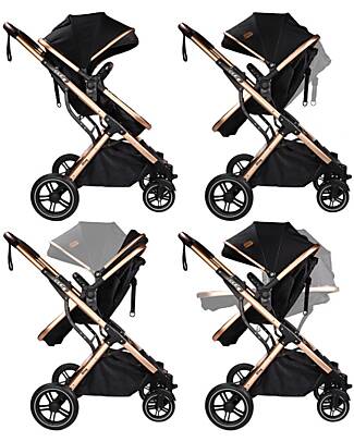 Ding Baby Trio Passeggino e Carrozzina Juna + Ovetto - Nero/Rosé - La Seduta si Trasforma in Navicella! Passeggini Trio e Duo