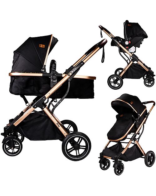 Ding Baby Trio Passeggino e Carrozzina Juna  + Ovetto - Nero/Rosé - La Seduta si Trasforma in Navicella! Passeggini Trio e Duo
