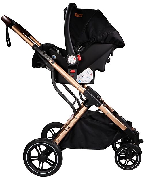 Ding Baby Trio Passeggino e Carrozzina Juna  + Ovetto - Nero/Rosé - La Seduta si Trasforma in Navicella! Passeggini Trio e Duo