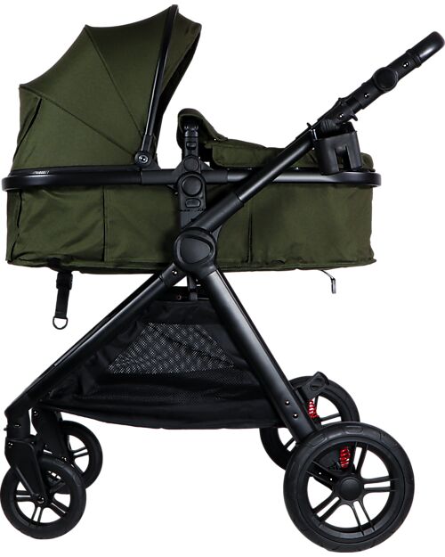 Ding Baby Trio Passeggino e Carrozzina Liam + Ovetto - Nero/Verde Foresta - La Seduta si Trasforma in Navicella! Passeggini Trio e Duo