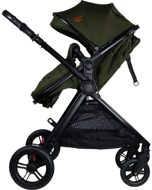 Ding Baby Trio Passeggino e Carrozzina Liam + Ovetto - Nero/Verde Foresta - La Seduta si Trasforma in Navicella! Passeggini Trio e Duo