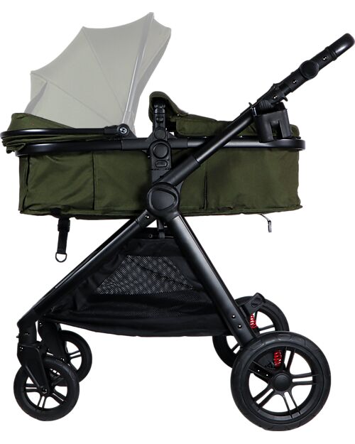 Ding Baby Trio Passeggino e Carrozzina Liam + Ovetto - Nero/Verde Foresta - La Seduta si Trasforma in Navicella! Passeggini Trio e Duo