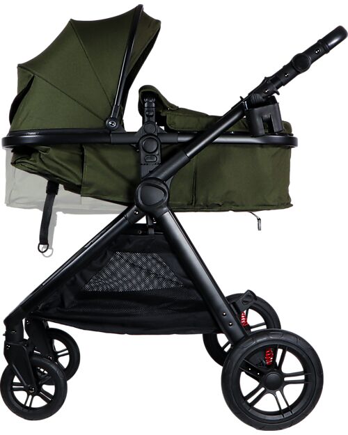 Ding Baby Trio Passeggino e Carrozzina Liam + Ovetto - Nero/Verde Foresta - La Seduta si Trasforma in Navicella! Passeggini Trio e Duo