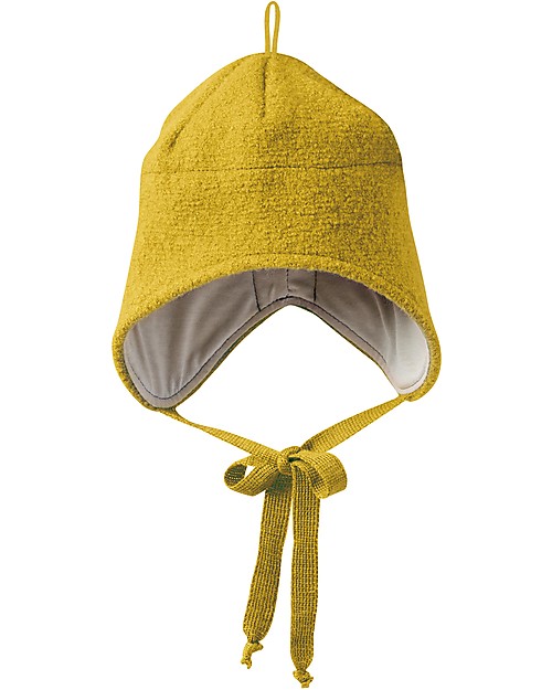 Disana Cappellino in Lana Cotta con Stringhe, Giallo curry - 100% lana merino Cappelli Invernali