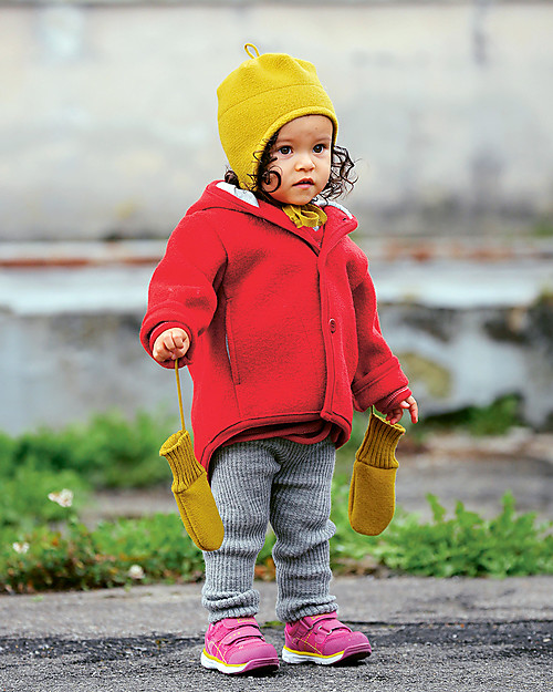 Disana Cappellino in Lana Cotta con Stringhe, Giallo curry - 100% lana merino Cappelli Invernali