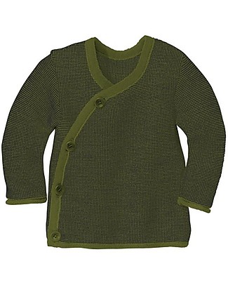Disana Cardigan Mélange - Verde Oliva - 100% Lana Merino Cardigan