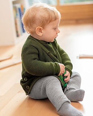 Disana Cardigan Mélange - Verde Oliva - 100% Lana Merino Cardigan
