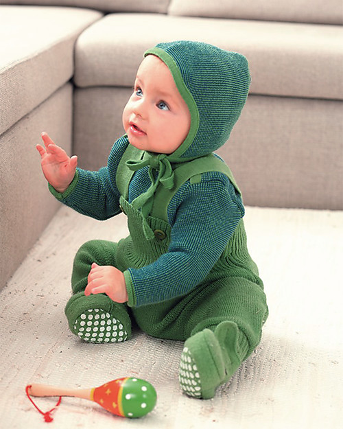 Disana Salopette in Maglia di Lana, Verde Salopette