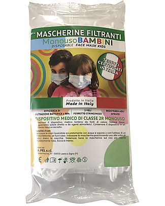 Dispositivi di Protezione Individuale 10 x Mascherine Filtranti Monouso Bianche per Bambini - Tipo 2R - 3 Strati - Made in Italy Mascherine Protettive_