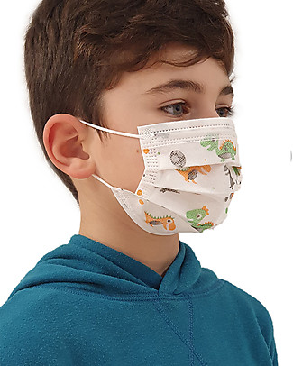 Dispositivi di Protezione Individuale 10 x Mascherine Filtranti Monouso Fantasia Dinosauri per Bambini - Tipo 2R - 3 Strati - Made in Italy Mascherine di Protezione Individuale