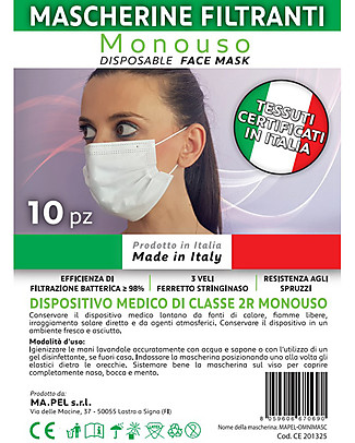 Dispositivi di Protezione Individuale 10 x Mascherine Filtranti Monouso per Adulti - Tipo 2R - 3 Strati - Made in Italy Mascherine di Protezione Individuale
