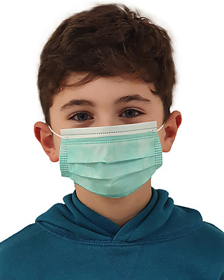 Dispositivi di Protezione Individuale 10 x Mascherine Filtranti Monouso Verdi per Bambini - Tipo 2R - 3 Strati - Made in Italy Mascherine di Protezione Individuale