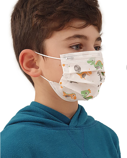 Dispositivi di Protezione Individuale 50 x Mascherine Filtranti Monouso Fantasia Dinosauri per Bambini - Tipo 2R - 3 Strati - Made in Italy Mascherine Protettive_
