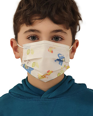 Dispositivi di Protezione Individuale 50 x Mascherine Filtranti Monouso Fantasia Elefanti per Bambini - Tipo 2R - 3 Strati - Made in Italy Mascherine di Protezione Individuale