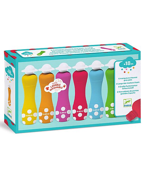 Djeco 6 Pennarelli Ergonomici Per Bambini - dai 18 Mesi Disegnare e Colorare