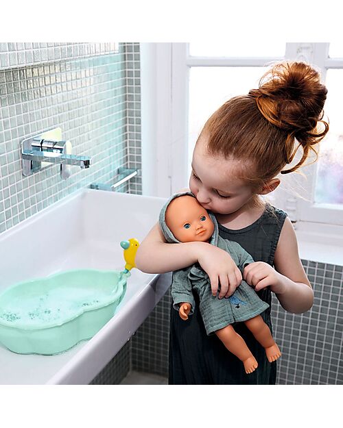 Djeco Accappatoio per Bambola Pomea - Verde Acqua - in Doppia Garza di Cotone Accessori Bambole