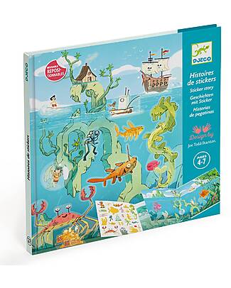 Djeco Adesivi Riposizionabili con 2 Scenari - Avventure in Mare - 4+ anni Adesivi e Timbri