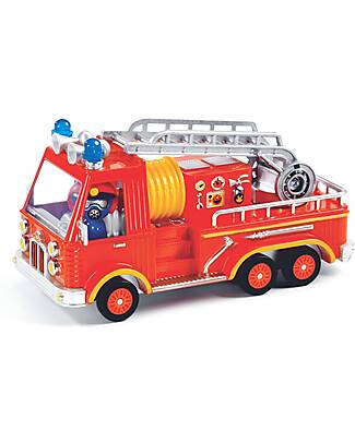 Djeco Camion dei Pompieri 'Captain Fire' - Veicolo in Metallo con Sospensioni, Scala e Personaggio Macchine e Trenini in Legno
