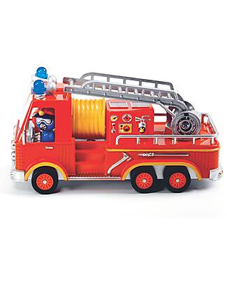 Djeco Camion dei Pompieri 'Captain Fire' - Veicolo in Metallo con Sospensioni, Scala e Personaggio Macchine e Trenini in Legno
