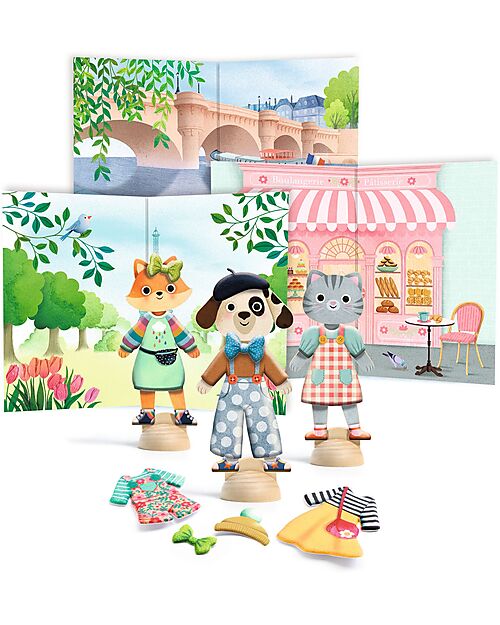 Djeco Collage Con Adesivi - Bonjour Paris - dai 3 Anni Adesivi e Timbri