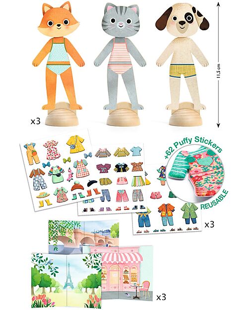 Djeco Collage Con Adesivi - Bonjour Paris - dai 3 Anni Adesivi e Timbri