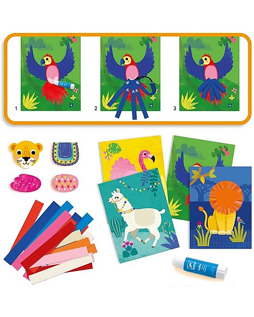 Djeco Collage per Bambini - Leone e altri Animali - dai 3 ai 6 anni Giochi Creativi