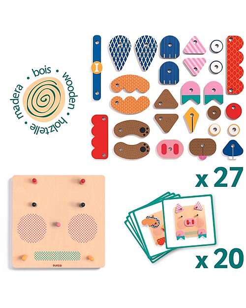 Djeco CreaFaces - Crea le Facce degli Animali - Stimola la Concentrazione Giochi Creativi