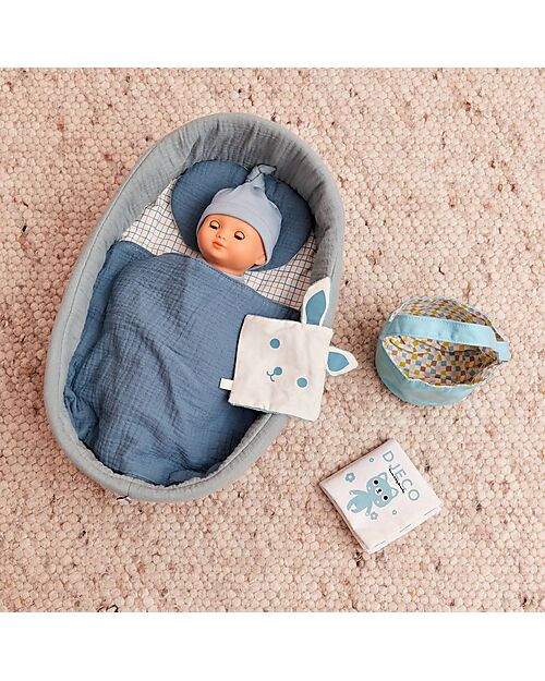 Djeco Culla a Dondolo per Bambola Pomea in Cotone - 39x20x27cm - Include Cuscino e Copertina Accessori Bambole