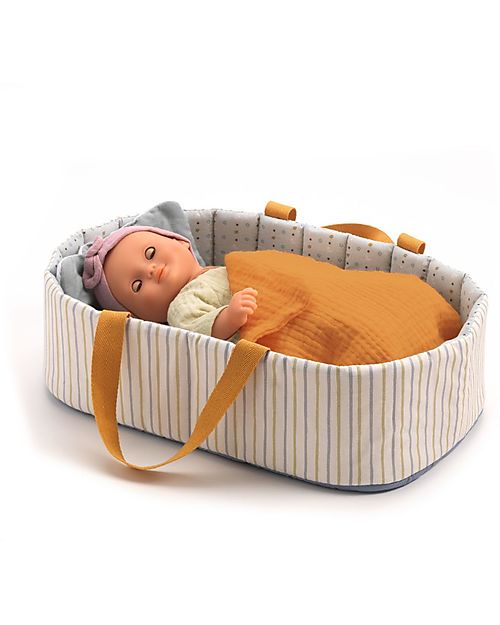 Djeco Culla per Bambola Pomea in Cotone - 36x22x10cm - Include Cuscino e Copertina Accessori Bambole