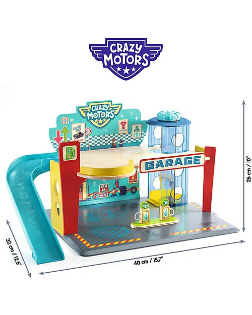 Djeco Garage - Perfetto per Giocare con le Macchinine Crazy Motors - in Legno Macchine e Trenini  in Legno