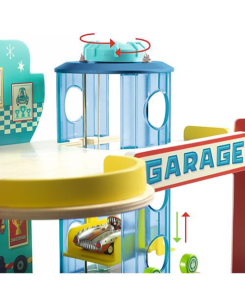 Djeco Garage - Perfetto per Giocare con le Macchinine Crazy Motors - in Legno Macchine e Trenini  in Legno