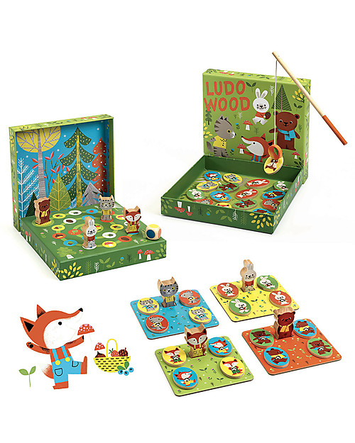 Djeco Gioco da Tavolo Ludo - Include Memo + Pesca + Tombola + Gioco Roll-and-Move Memory