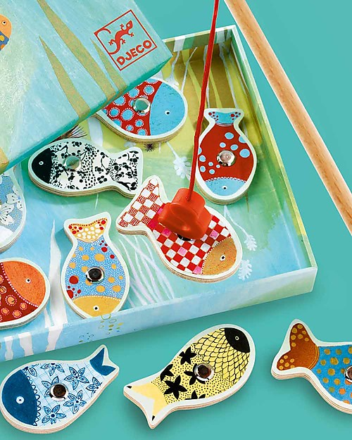 Djeco Gioco della Pesca con Magnete, Pesci - Legno Giochi per Inventare Storie