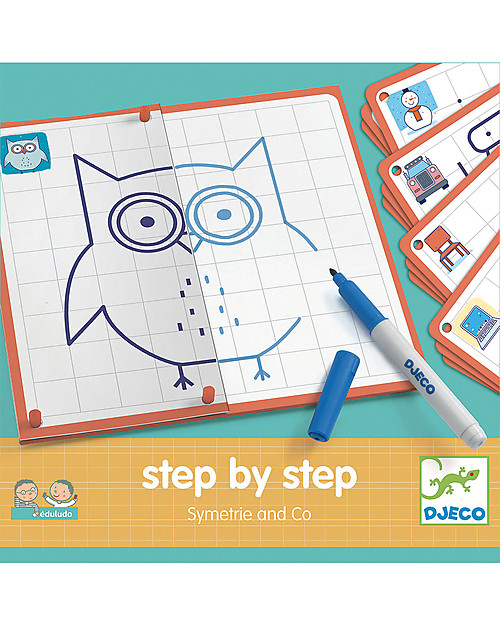 Djeco Gioco delle Simmetrie Step by Step - Completa il Disegno! Disegnare e Colorare