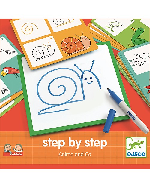 Djeco Gioco Educativo Eduludo Step By Step, Animals & co - Impara a disegnare! Disegnare e Colorare