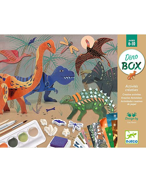 Djeco Gioco Multiattività Dino Box - 6 Attività Creative e Progetti Tema Dinosauri - dai 6 ai 10 anni Kit Fai Da Te