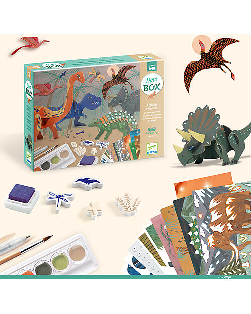 Djeco Gioco Multiattività Dino Box - 6 Attività Creative e Progetti Tema Dinosauri - dai 6 ai 10 anni Kit Fai Da Te