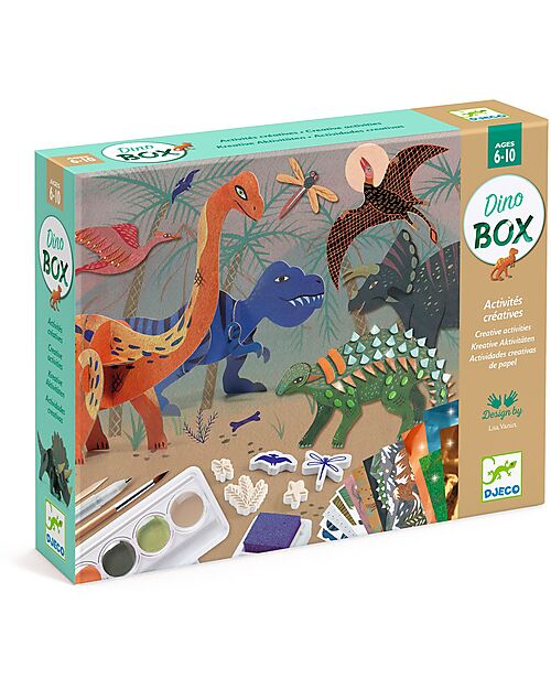 Djeco Gioco Multiattività Dino Box - 6 Attività Creative e Progetti Tema Dinosauri - dai 6 ai 10 anni Kit Fai Da Te