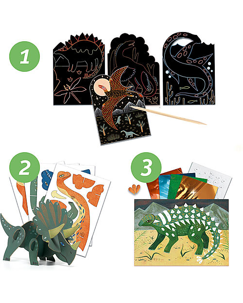 Djeco Gioco Multiattività Dino Box - 6 Attività Creative e Progetti Tema Dinosauri - dai 6 ai 10 anni Kit Fai Da Te