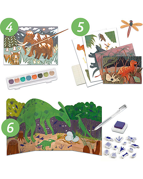 Djeco Gioco Multiattività Dino Box - 6 Attività Creative e Progetti Tema Dinosauri - dai 6 ai 10 anni Kit Fai Da Te