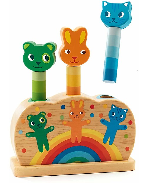 Djeco Gioco Pop-Up Pipop Pidoo - Premi l'Animale per Vederlo Saltare! Animali in Legno