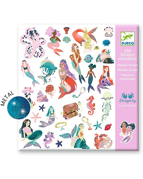 Djeco Kit 160 Adesivi - Sirene Scintillanti - 4+ anni Adesivi e Timbri