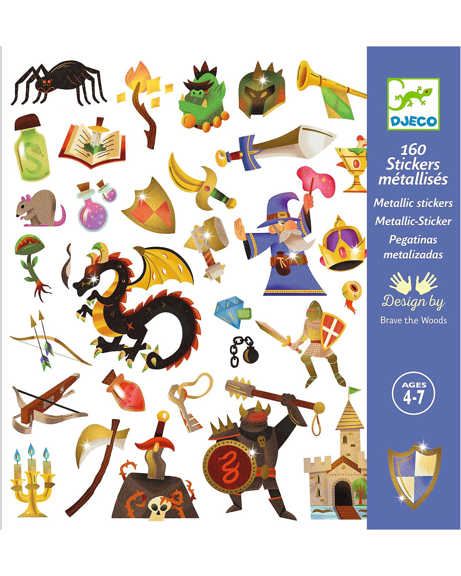 Djeco Kit 160 Adesivi - Tema Fantasy Medievale - dai 4 ai 7 anni