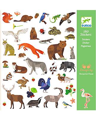 Djeco Kit 160 Adesivi - Tema Fauna - dai 4 ai 7 anni Adesivi e Timbri