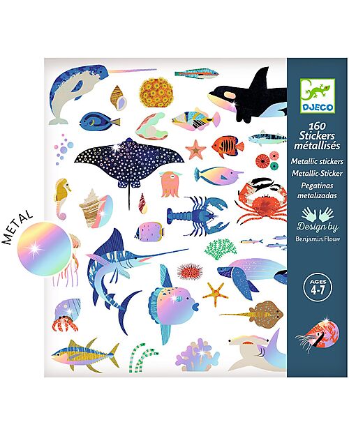 Djeco Kit 160 Adesivi - Tema Oceano - dai 4 ai 7 anni Adesivi e Timbri
