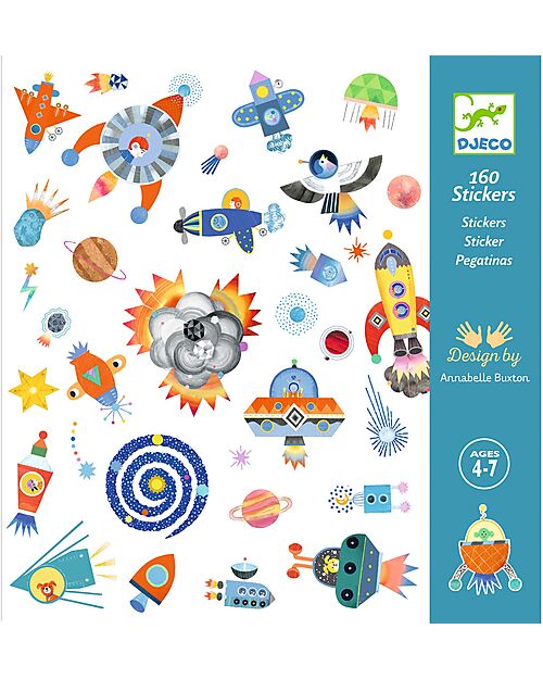 Djeco Kit 160 Adesivi - Tema Spazio - dai 4 ai 7 anni Adesivi e Timbri
